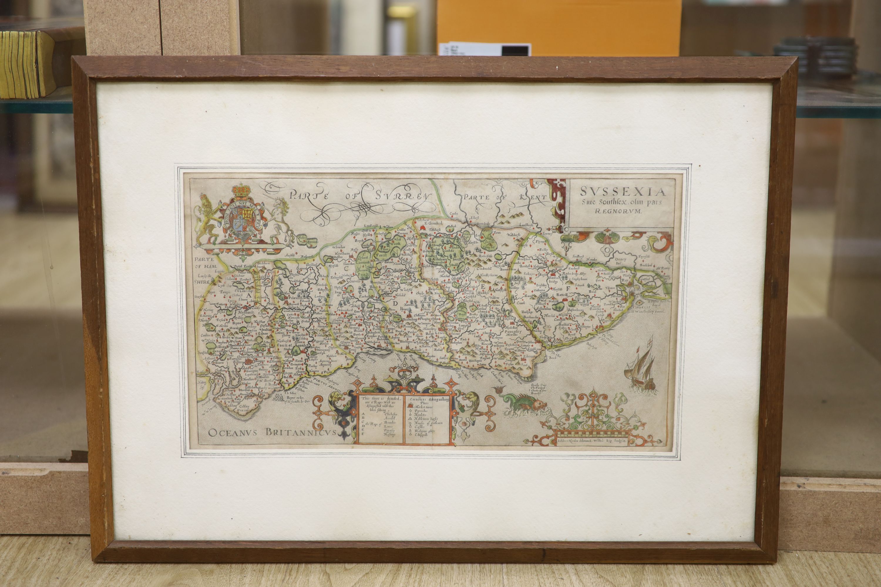 William Kip after Johannes Norden, Map of 'Sussexia', 23 x 40cm